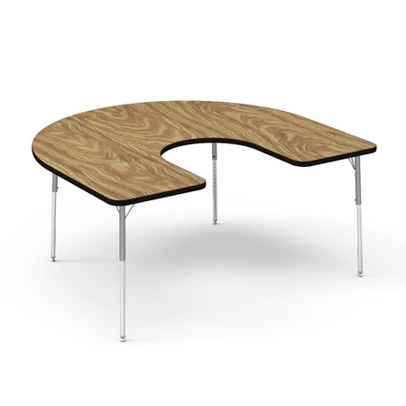 Virco 60 in. W, 66 in. L, 22-30 in. H, Medium Oak Top / Black Edge 48HORSE60